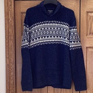 Abercrombie & Fitch blue and white Fair Isle wool blend sweater. Men’s XXL